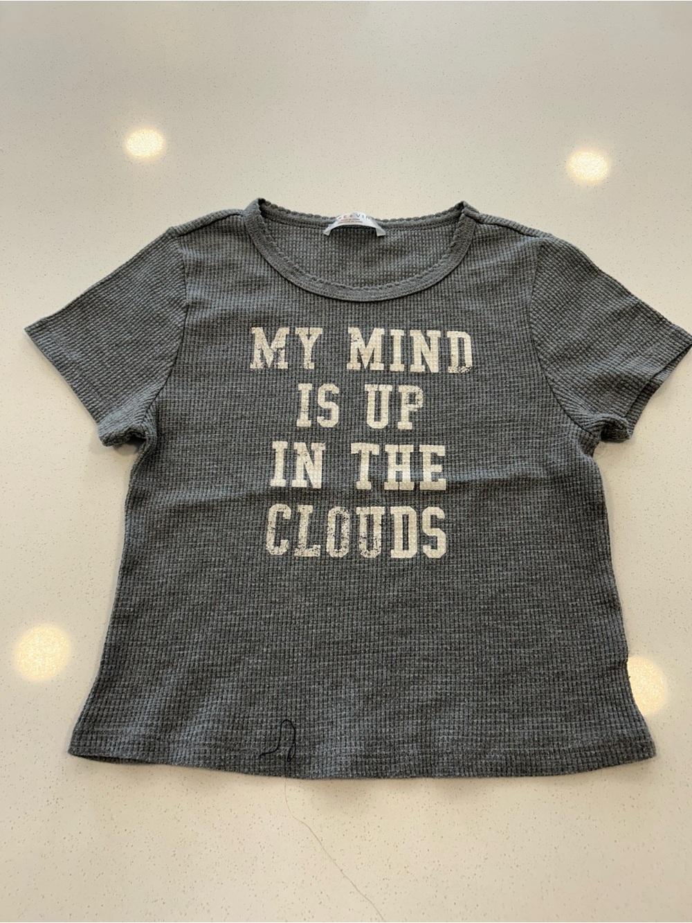 Women’s Gray Graphic Short Sleeve Top - “My Mind Is Up In The Clouds”